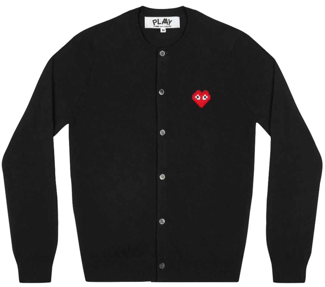 COMME-des-GARCONS-PLAY-Pixel-Red-Heart-Cardigan-Women-Black-1