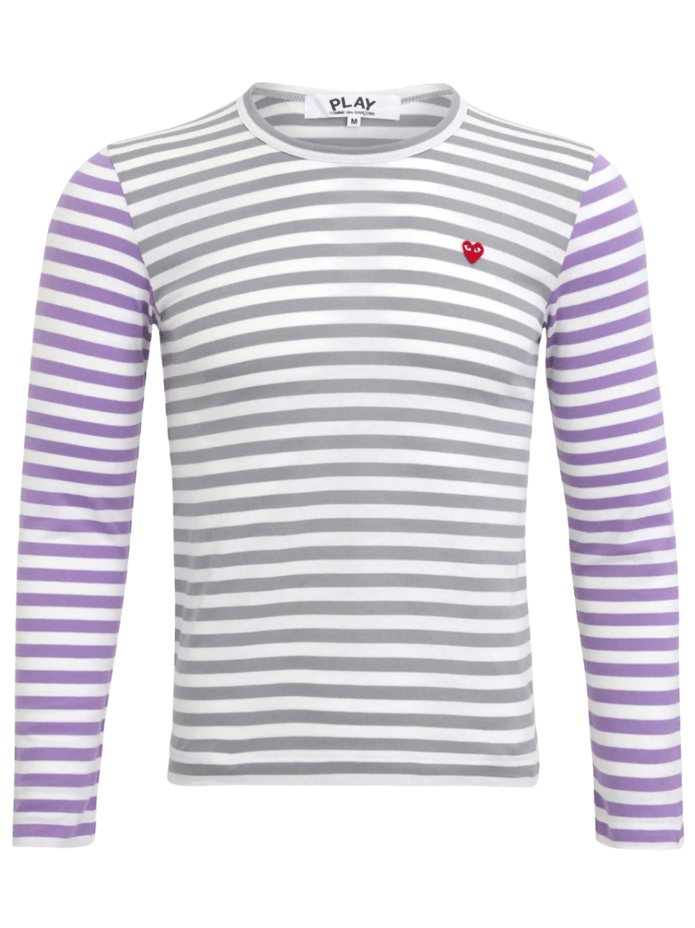 COMME-des-GARCONS-PLAY-Small-Red-Heart-Bi-Color-Stripe-Tee-Women-Grey-1
