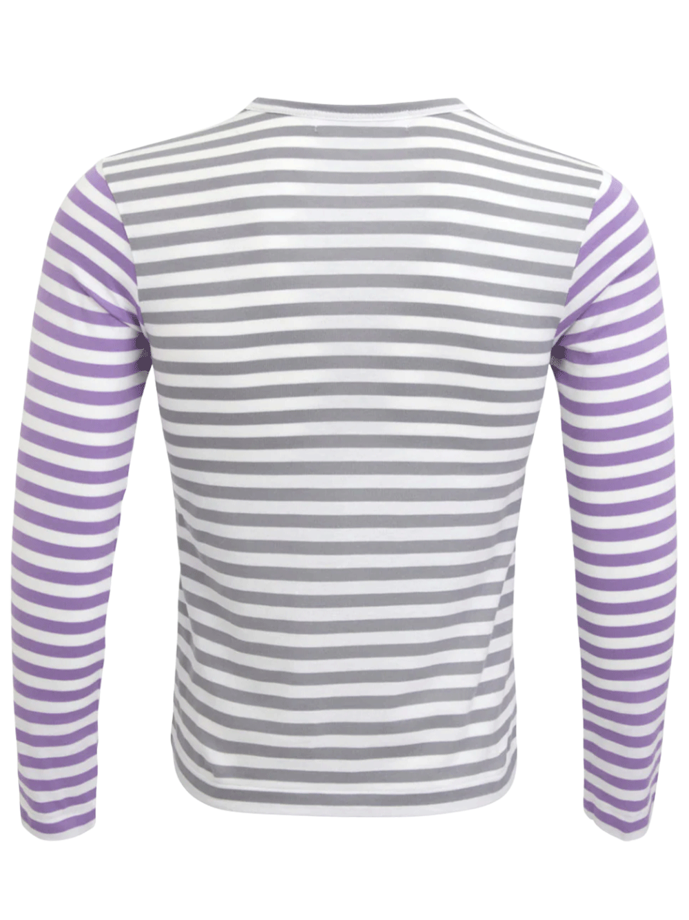 COMME-des-GARCONS-PLAY-Small-Red-Heart-Bi-Color-Stripe-Tee-Women-Grey-2