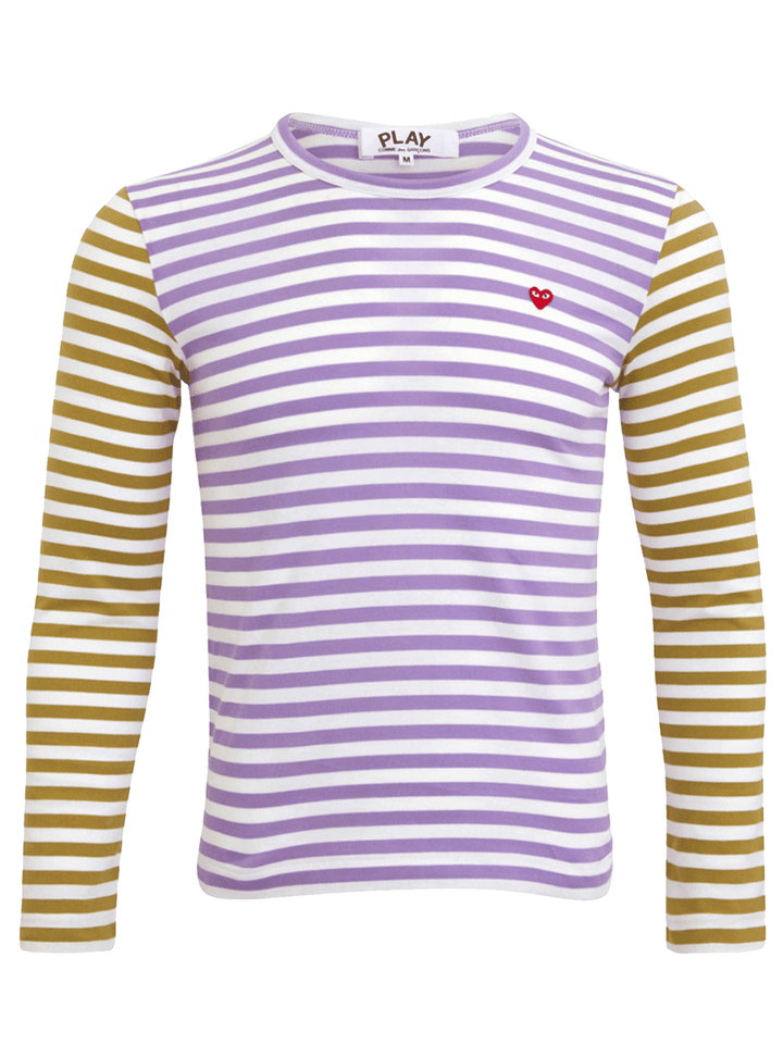 COMME-des-GARCONS-PLAY-Small-Red-Heart-Bi-Color-Stripe-Tee-Women-Purple-1