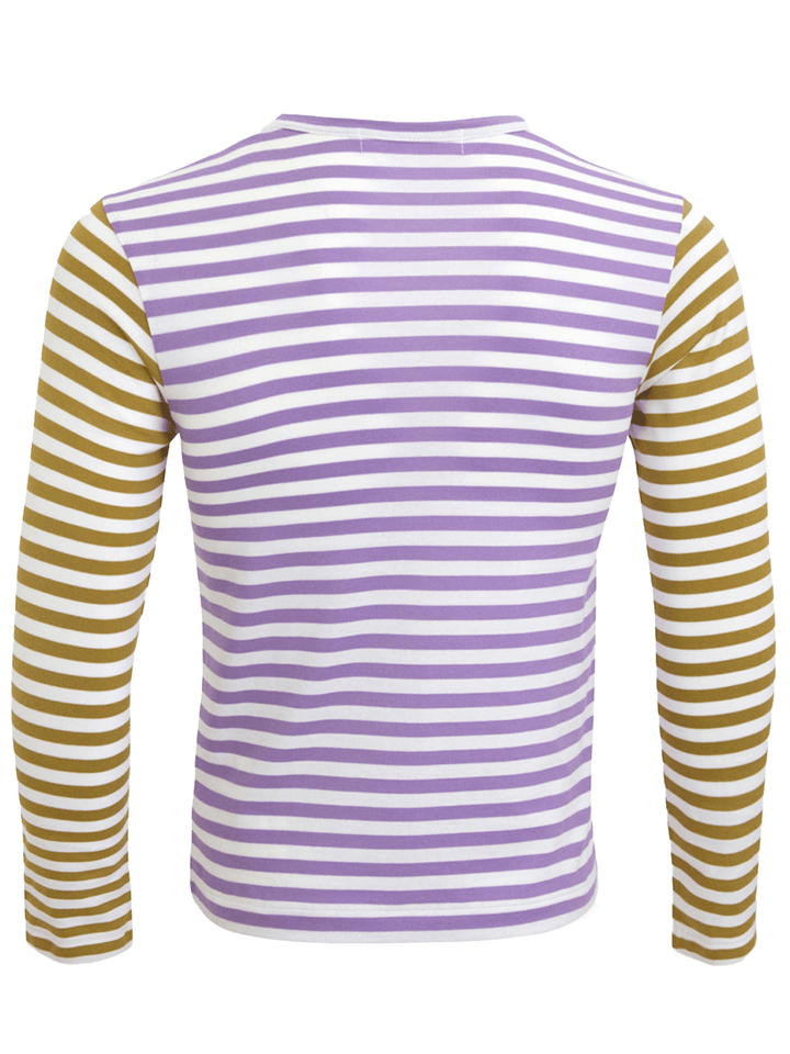 COMME-des-GARCONS-PLAY-Small-Red-Heart-Bi-Color-Stripe-Tee-Women-Purple-2