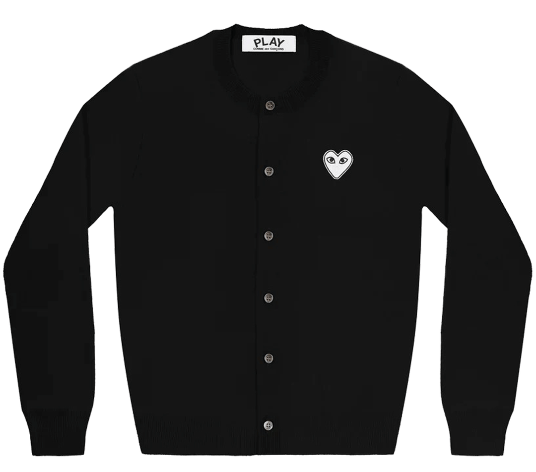 COMME-des-GARCONS-PLAY-White-Emblem-Cardigan-Women-Black-1