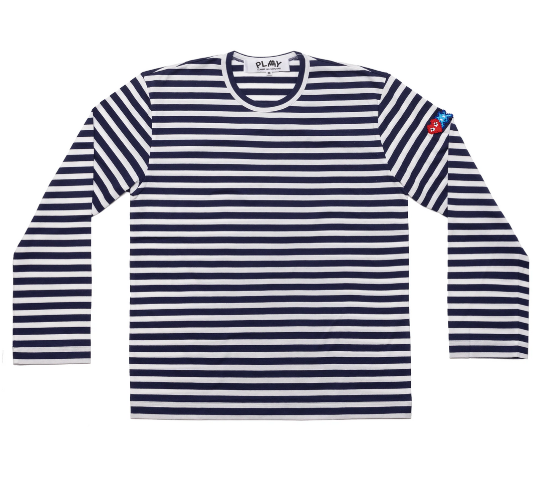 COMME-des-GARCONS-PLAY-x-INVADER-Striped-Long-Sleeve-T-Shirt-Men-Blue-1