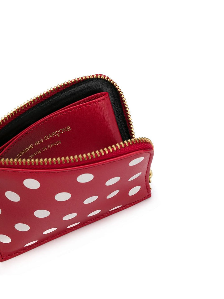 COMME des GARCONS WALLET Dots Printed L-Shape Zip Red 2