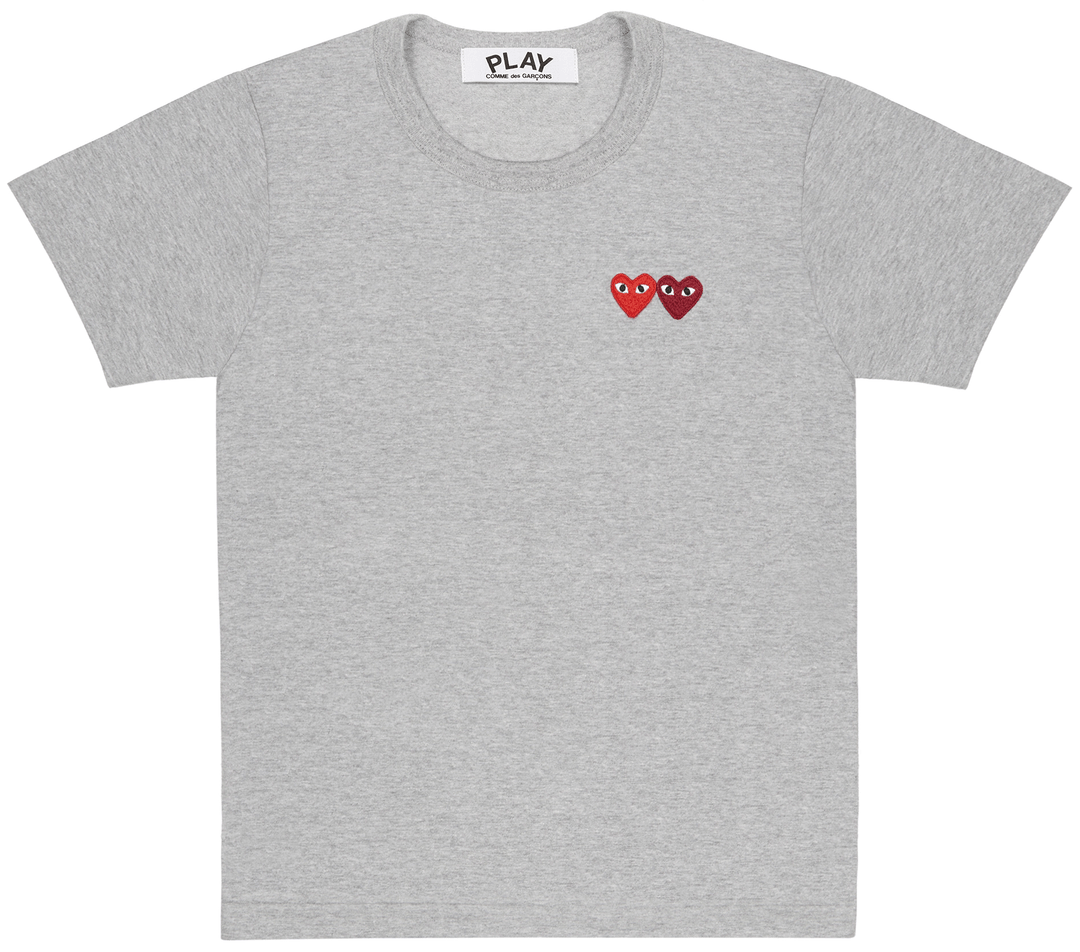 Comme-des-Garcons-Play-Red-And-Burgundy-Heart-Tee-Women-Grey-1