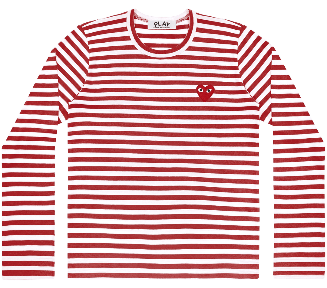 Comme-des-Garcons-Play-Stripes-With-Red-Emblem-Women-Red-White-1