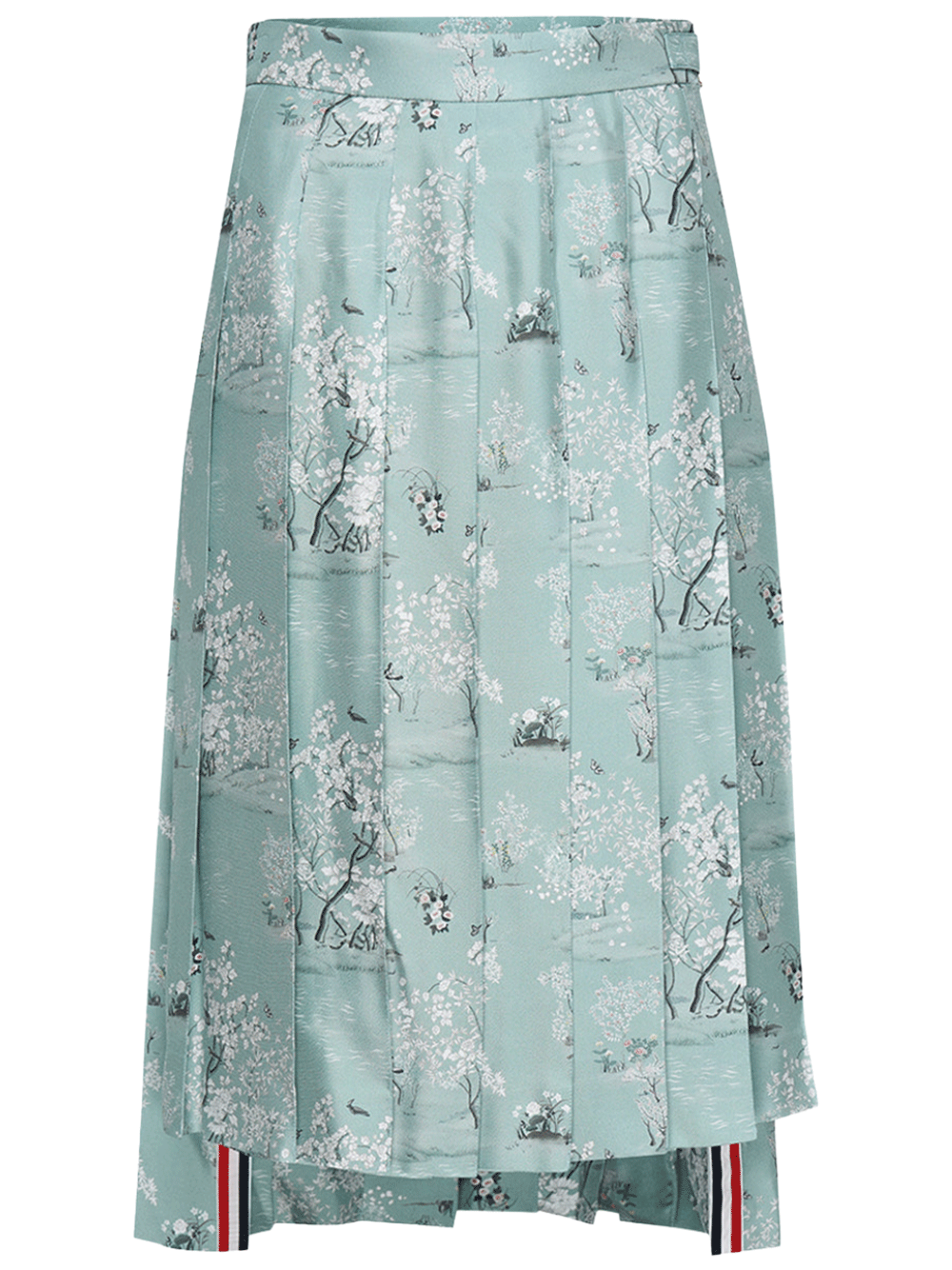 Thom-Browne-Printed-Knee-Length-Dropped-Back-Pleated-Skirt-Green-1