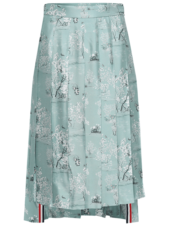 Printed Knee Length Dropped Back Pleated Skirt Women