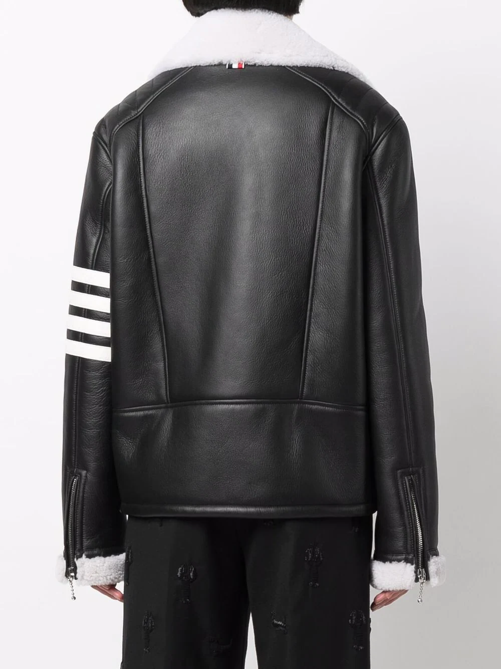 Thom Browne 4 Bar Reversed Shearling Moto Jacket Black 3