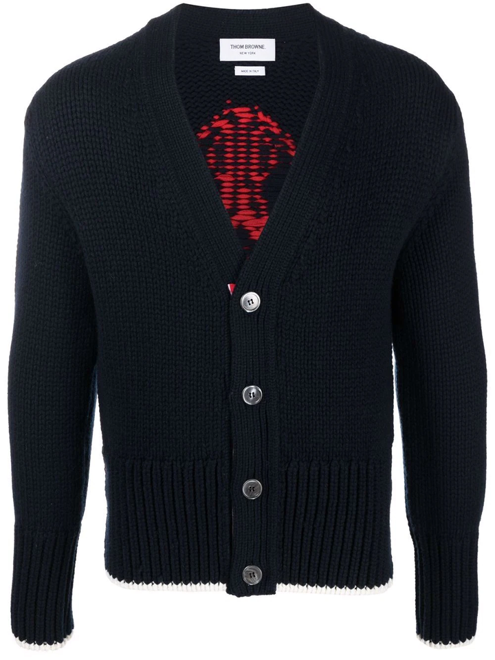 Thom Browne Chunky Lobster Icon Intarsia Cardigan Navy 1