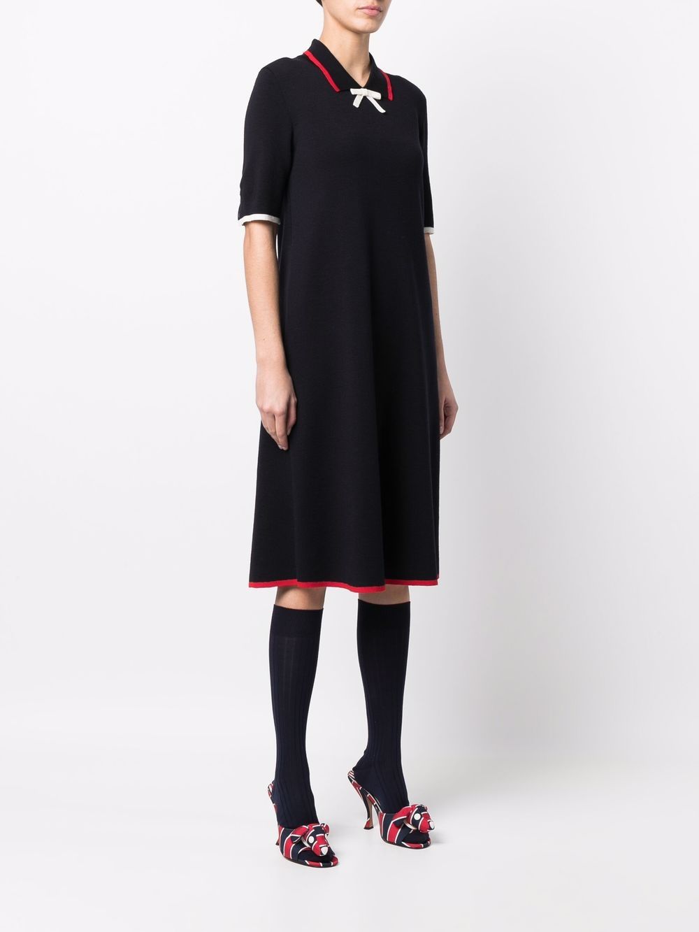 Thom Browne Contrast Tipping A Line Midi Polo Dress Navy 2