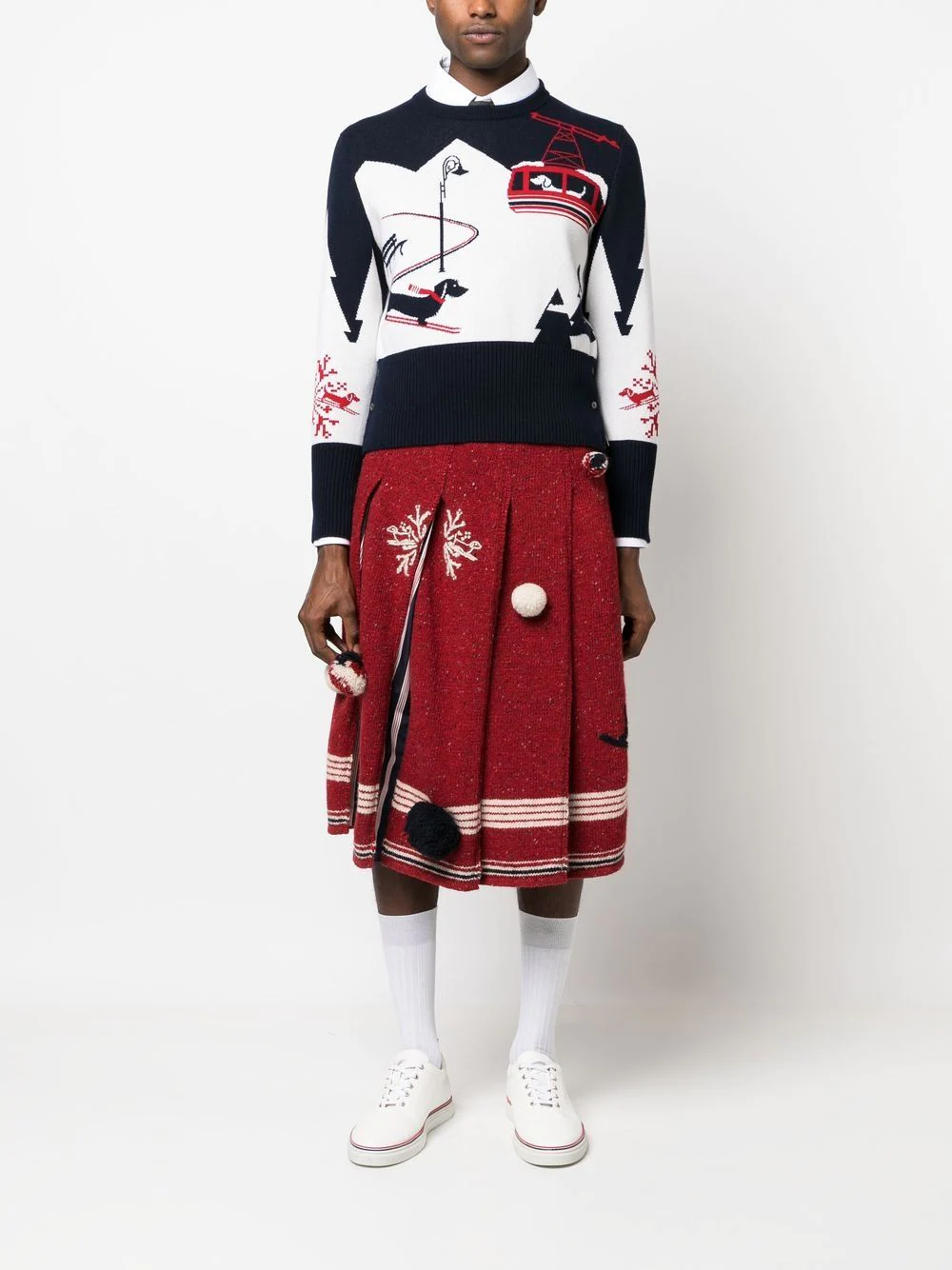 Thom Browne Holiday Hector Skiing Scenery Jacquard Classic Crew Neck Pullover Multi 2