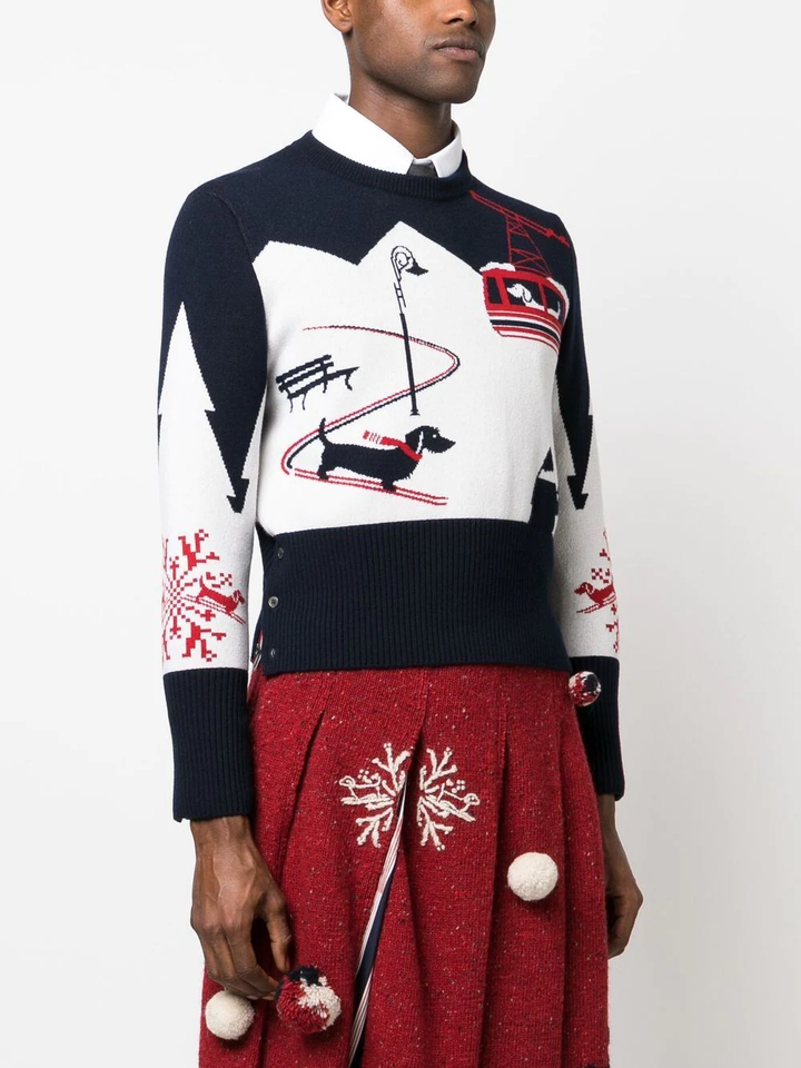 Thom Browne Holiday Hector Skiing Scenery Jacquard Classic Crew Neck Pullover Multi 3