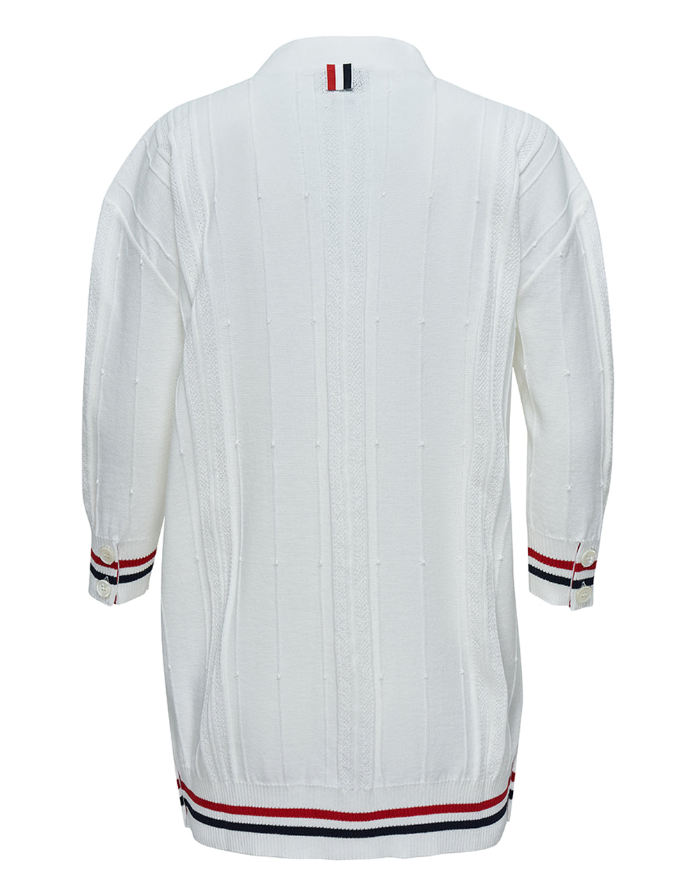 Thom Browne Rwb Cricket Stripe Oversized Fit 3/4 Sleeve Cardigan White 2