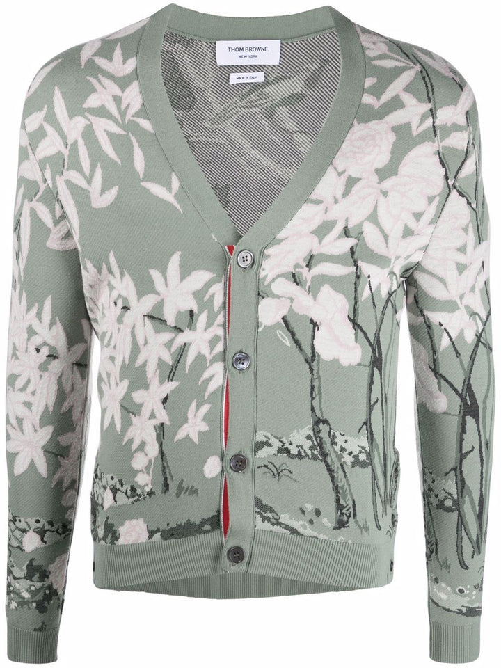 Thom Browne Seasonal Toile Jacquard Cardigan Green 1