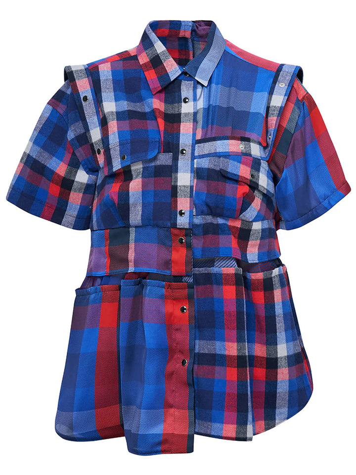 sacai Asymmetrical Plaid Shirt Navy 1