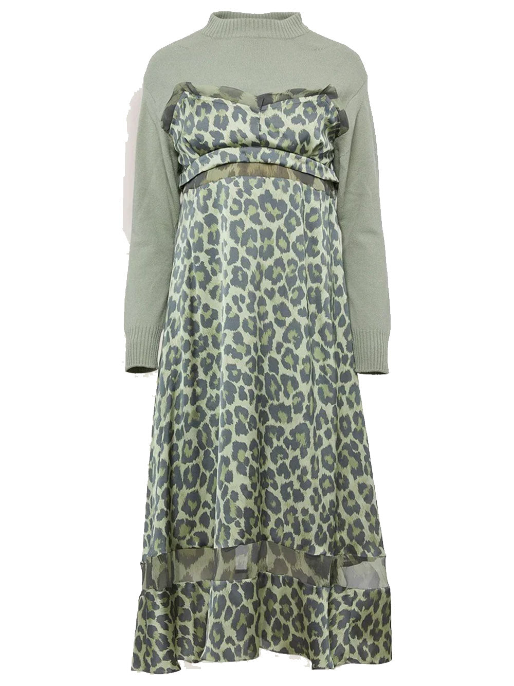 sacai Leopard Print Long Sleeve Dress Khaki 1