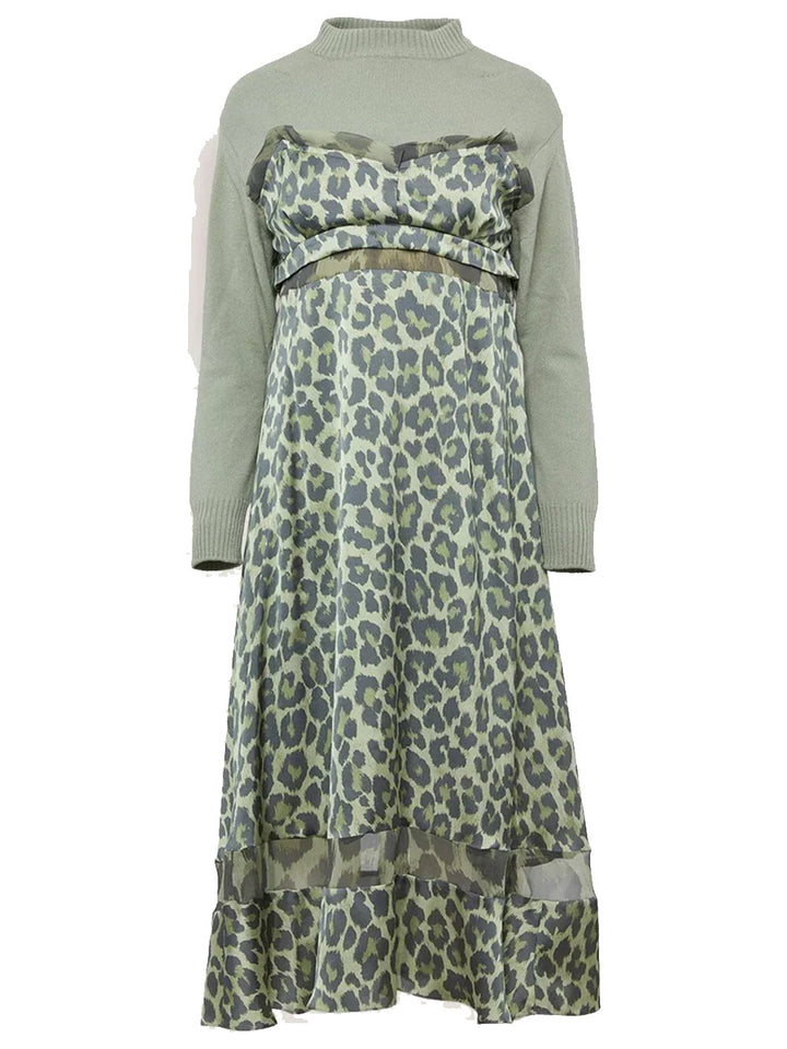 sacai Leopard Print Long Sleeve Dress Khaki 1