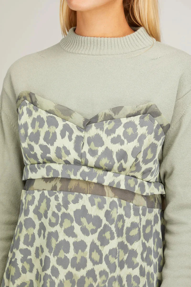 sacai Leopard Print Long Sleeve Dress Khaki 2