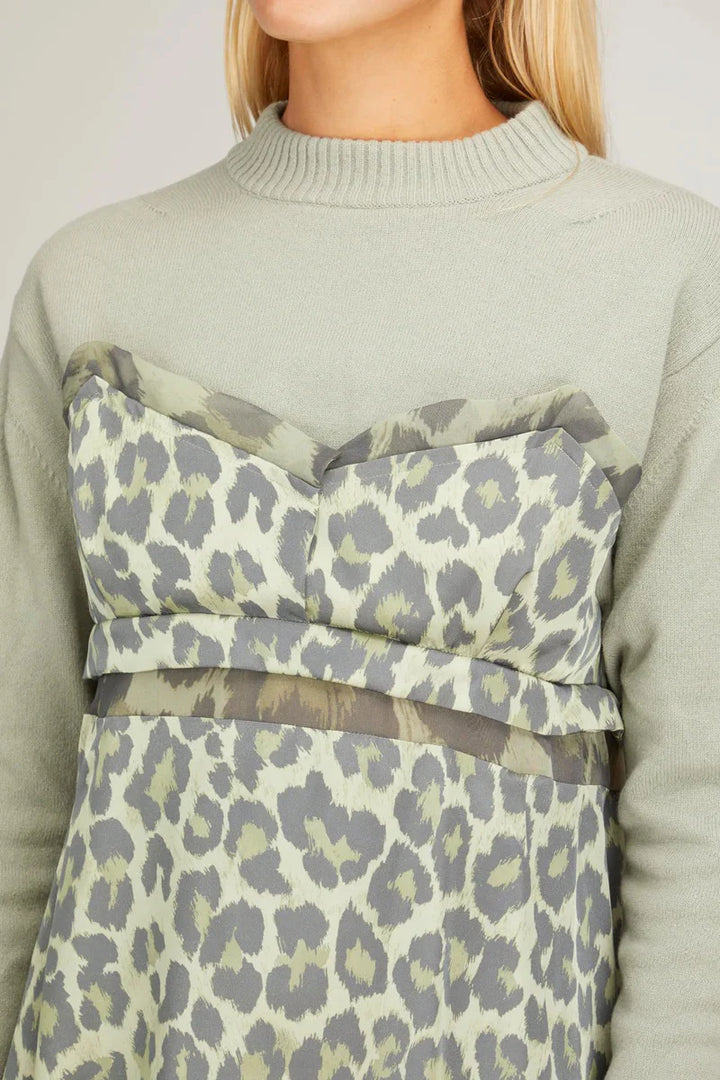 sacai Leopard Print Long Sleeve Dress Khaki 2